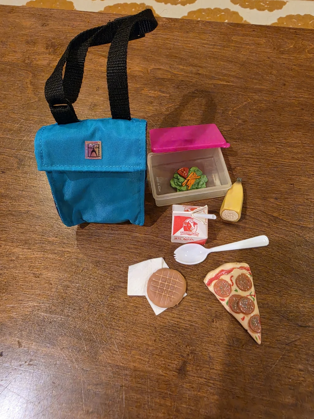 American Girl Blue and Purple Lunch Tote with Hot Pink Snack Box
